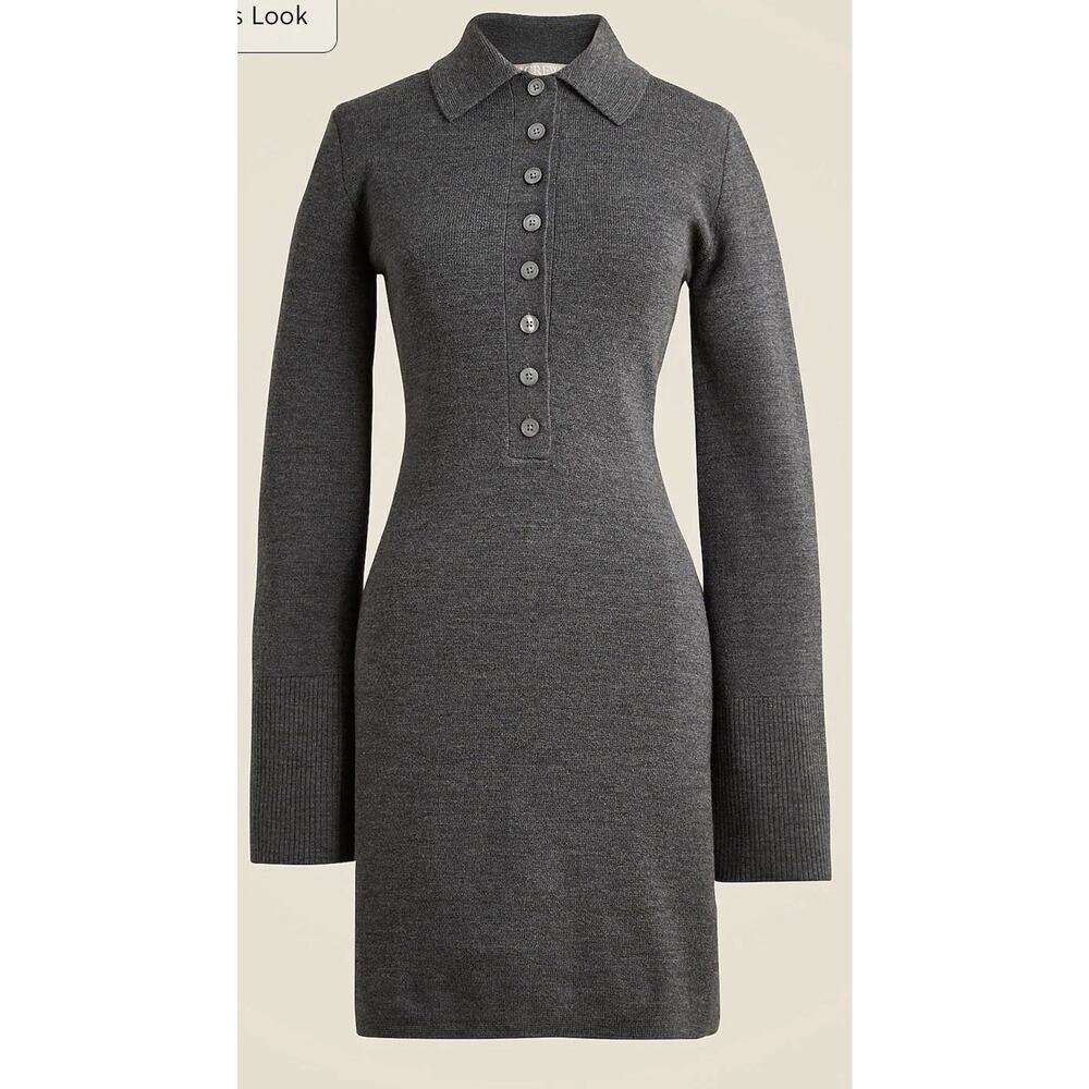 NWOT J Crew Grey Medium Bell-sleeve mini sweater-dress in merino wool Sz Xl